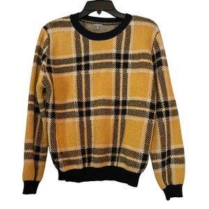 Vintage Y2K Charlotte Russe Sweater Large Yellow Black Plaid Clueless 90s Preppy